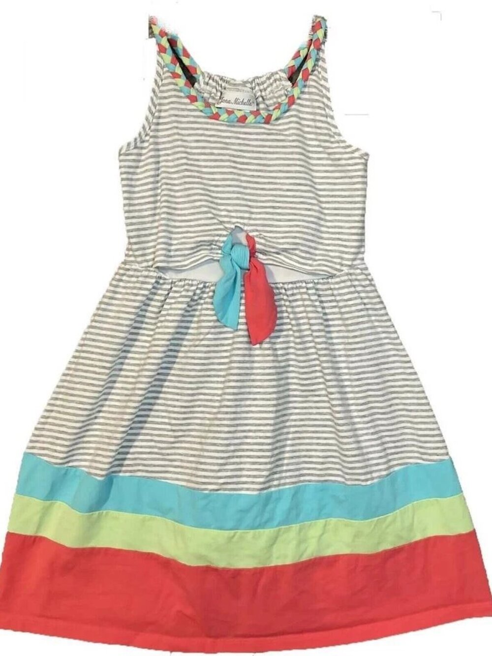 Jona Michelle Girls Sleeveless Bow Tie Striped Sundress, Multi Color, 5